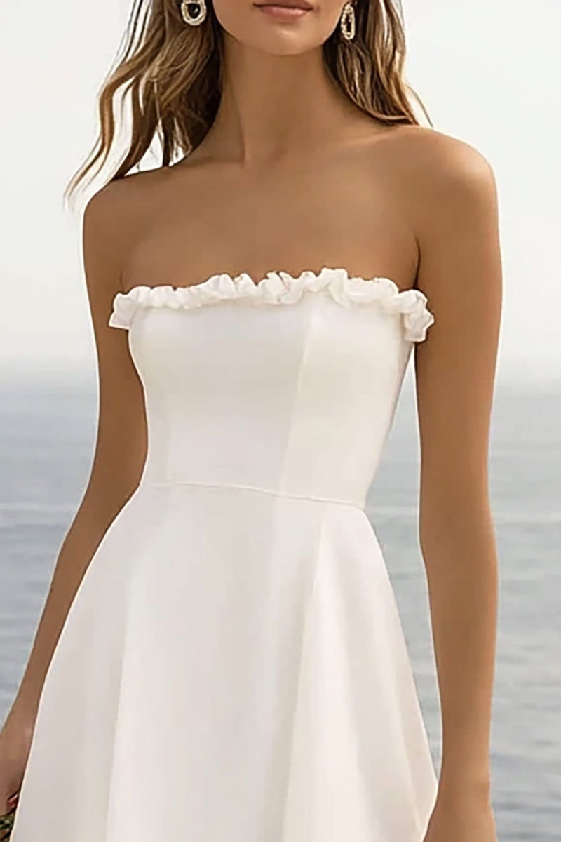 Load image into Gallery viewer, White Chiffon A Line Asymmetrical Long Engagement Dress with Slit