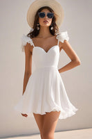 Load image into Gallery viewer, White Chiffon A Line Short Graduation Dress with Ruffles