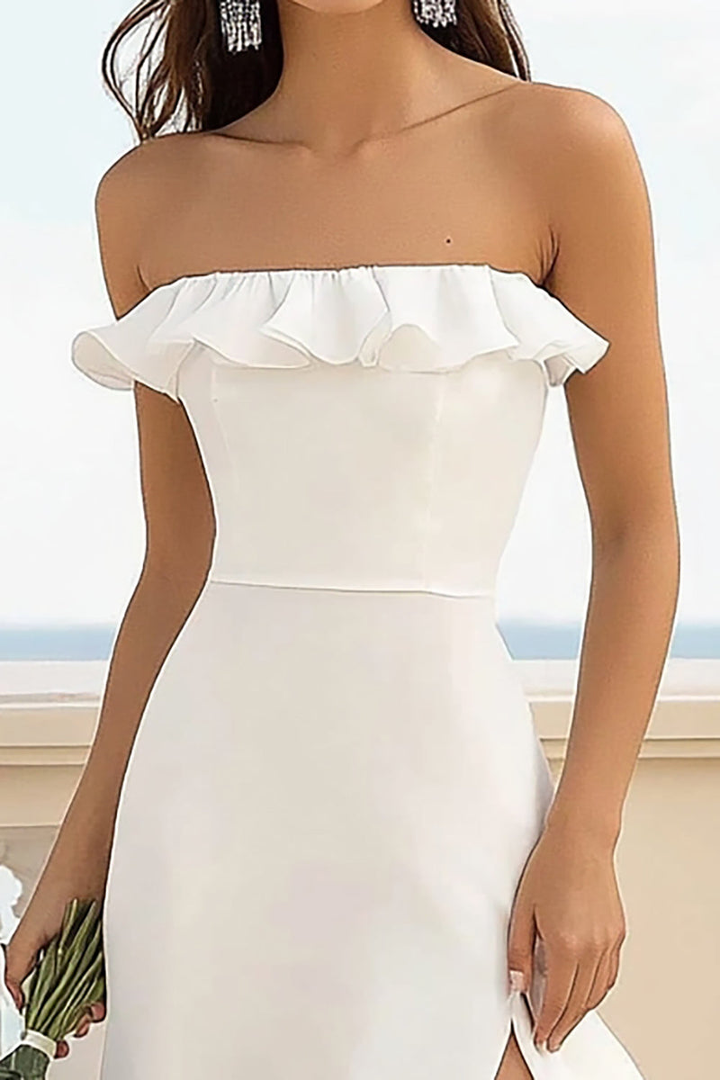 white graduation dress canada Queendancer Women White Satin Short Graduation Dress with Slit Bodycon  Strapless Little White Dress with Ruffles – queendanceruk