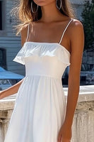 Load image into Gallery viewer, White A Line Spaghetti Straps Long Boho Maxi Dress with Ruffles