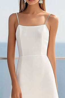 White Satin Sheath Midi Graduation Dress with Lace