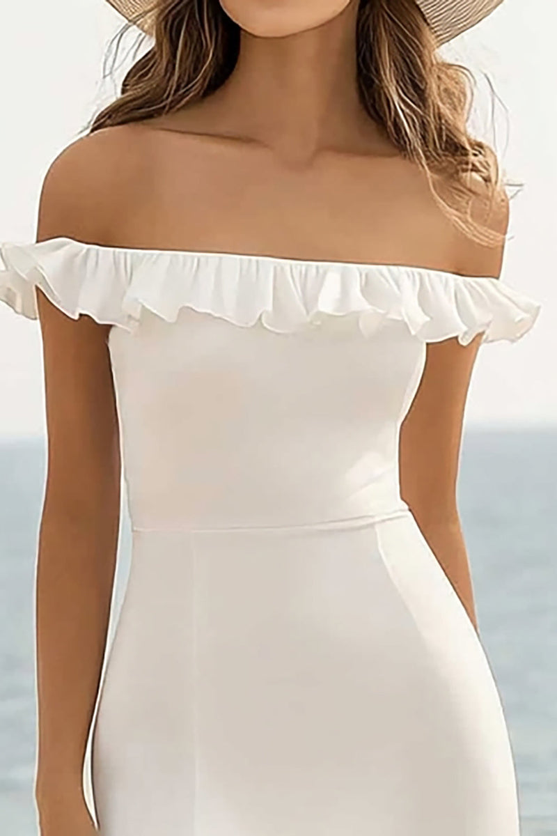 Load image into Gallery viewer, White Sheath Chiffon Midi Graduation Dress with Slit