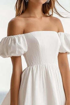 White Puff Sleeves A Line Short Graduation Dress