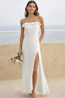 Load image into Gallery viewer, White Sheath Chiffon Long Engagement Dress with Slit