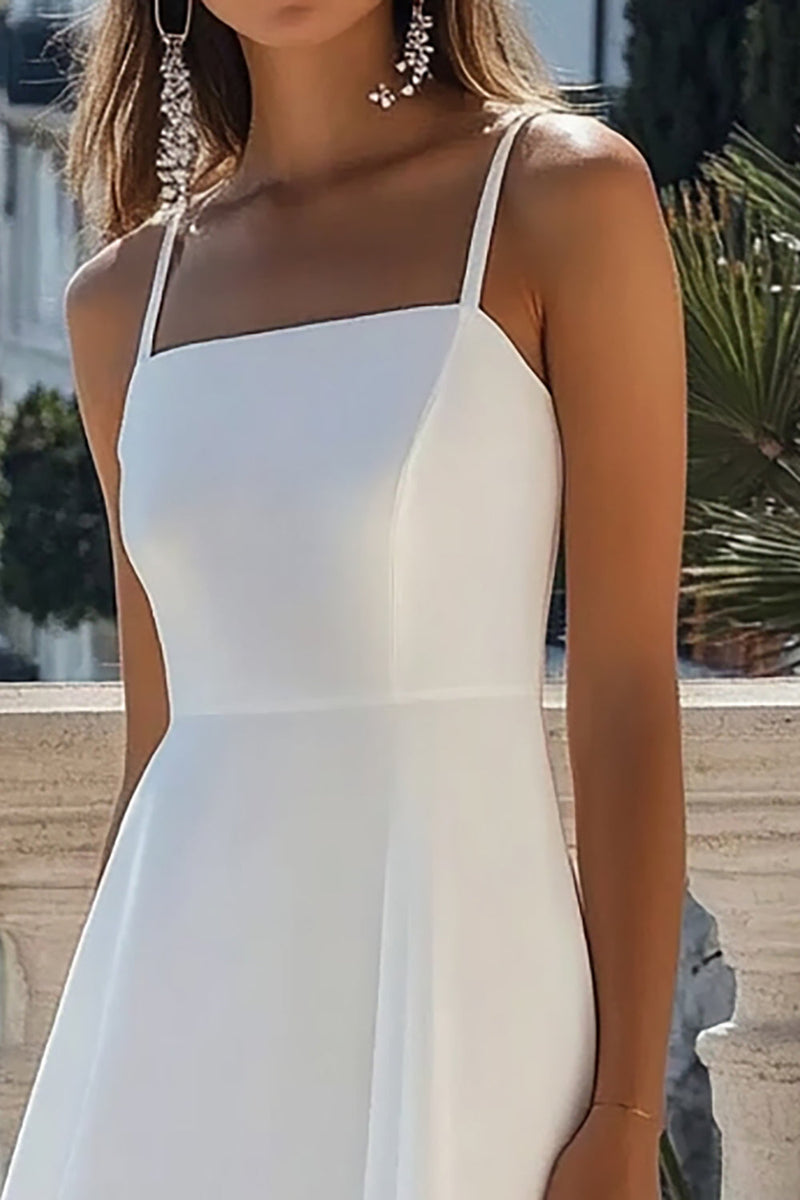 Load image into Gallery viewer, White Satin A Line Spaghetti Straps Midi Holiday Dress