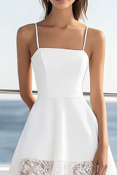 White Satin A Line Short Graduation Dress with Lace