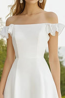 Load image into Gallery viewer, White A Line Satin Short Graduation Dress with Ruffles