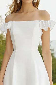 White A Line Satin Short Graduation Dress with Ruffles