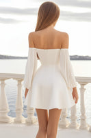 Load image into Gallery viewer, White A Line Satin Long Sleeves Short Graduation Dress
