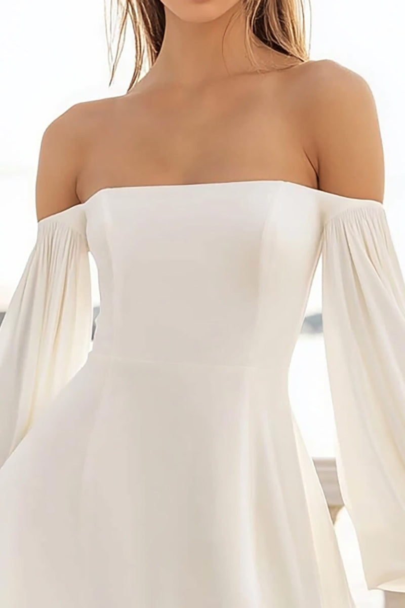 Load image into Gallery viewer, White A Line Satin Long Sleeves Short Graduation Dress