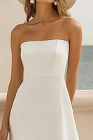 Load image into Gallery viewer, White Satin A Line High Low Graduation Dress with Ruffles