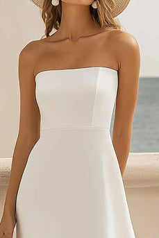 White Satin A Line High Low Graduation Dress with Ruffles