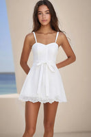 Load image into Gallery viewer, White Lace A Line Corset Short Graduation Dress with Sash