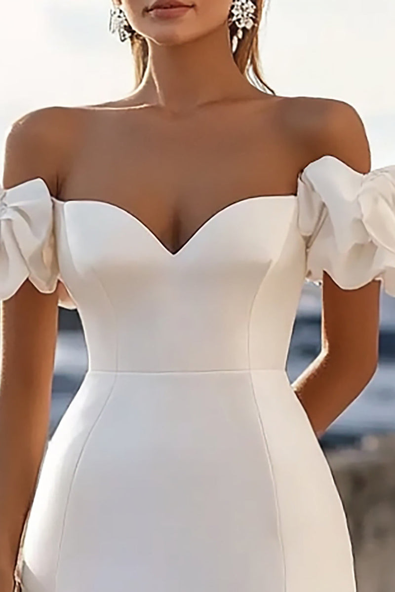 Load image into Gallery viewer, White Bodycon Satin Short Graduation Dress with Ruffles