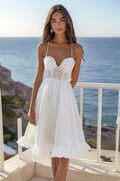 Load image into Gallery viewer, White A Line Corset Short Graduation Dress with Ruffles