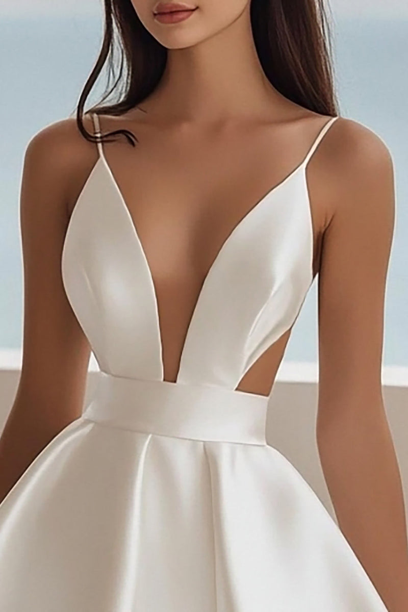 Load image into Gallery viewer, White Satin A-Line Cut Out Short Graduation Dress