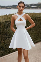 Load image into Gallery viewer, Women White Satin Short Wedding Dress A Line Crossed Straps Little White Dress