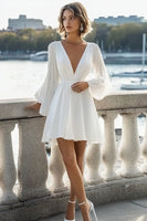 Load image into Gallery viewer, White Chiffon Long Sleeves Short Graduation Dress