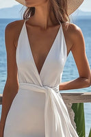 Load image into Gallery viewer, White Satin V Neck Short Graduation Dress with Ruffke