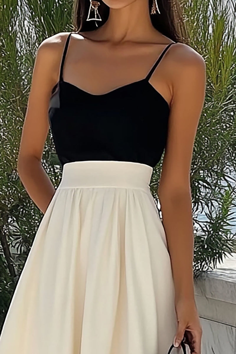 Load image into Gallery viewer, Black and Ivory Satin A Line Long Formal Dress