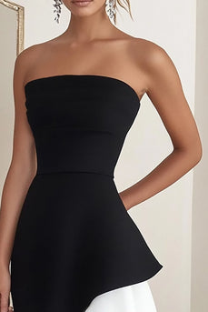 Black White Strapless Sheath Short Cocktail Dress with Ruffles