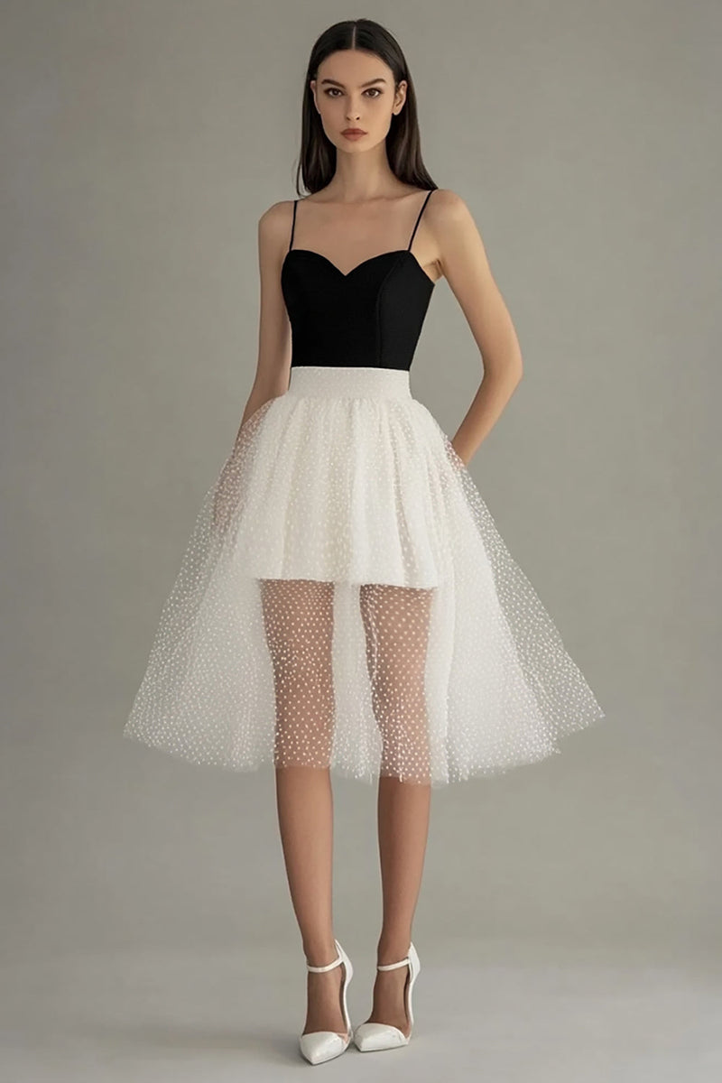 Load image into Gallery viewer, Black and White A Line Spaghetti Straps Tulle Graduation Dress