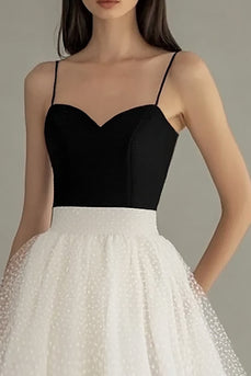 Black and White A Line Spaghetti Straps Tulle Graduation Dress