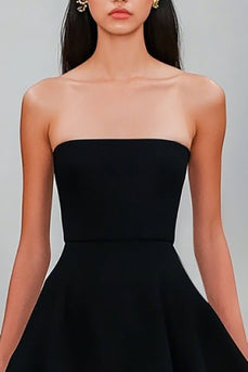 Black A Line Strapless Ruffled Satin Short Graduation Dress