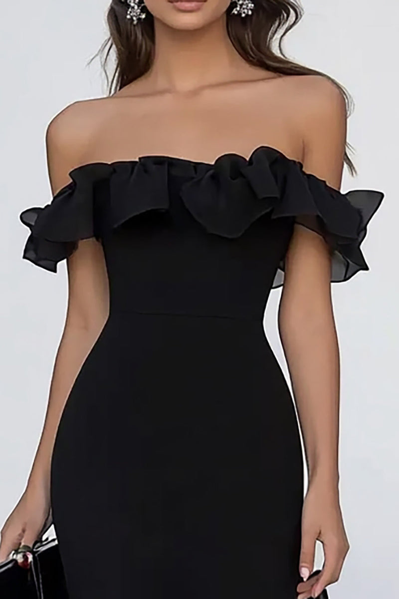 Load image into Gallery viewer, Black Mermaid Chiffon Maxi Formal Dress with Ruffles
