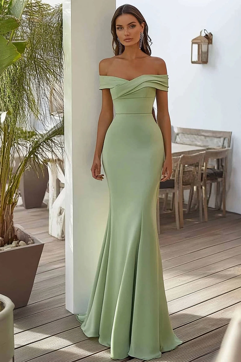 Load image into Gallery viewer, Navy Off the Shoulder Satin Ruched Mermaid Maxi Formal Dress