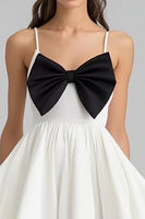 Load image into Gallery viewer, White and Black High-Low Graduation Dress with Bow