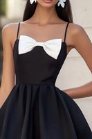 Load image into Gallery viewer, White and Black Satin A Line Mini Graduation Dress with Bow