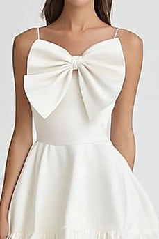 White and Black A Line Ruffled Mini Graduation Dress with Bow