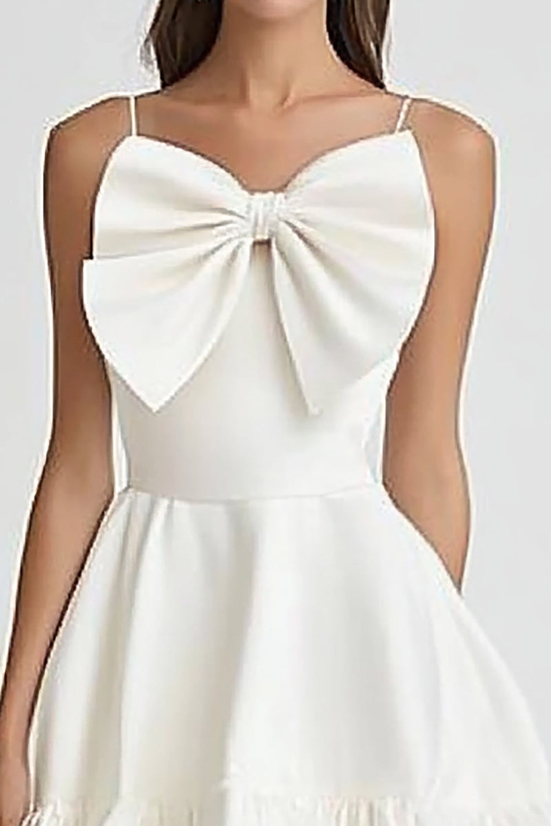 Load image into Gallery viewer, White and Black A Line Ruffled Mini Graduation Dress with Bow