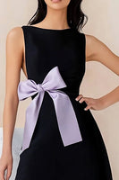 Load image into Gallery viewer, Black Satin A Line Mini Graduation Dress with Bow
