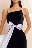 Load image into Gallery viewer, Black A Line Spaghetti Straps Mini Graduation Dress with Bow
