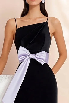 Black A Line Spaghetti Straps Mini Graduation Dress with Bow