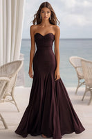 Load image into Gallery viewer, Women Coffee Mermaid Chiffon Maxi Formal Dress Sweetheart Ruched Strapless Evening Dress
