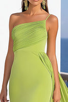 Load image into Gallery viewer, Lemon Green Mermaid One Shoulder Maxi Chiffon Formal Dress