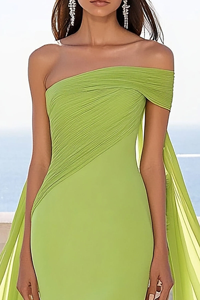 Load image into Gallery viewer, Lemon Green Chiffon Mermaid Maxi Formal Dress with Slit