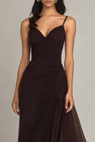 Load image into Gallery viewer, Dark Brown Spaghetti Straps Ruffled Long Chiffon Formal Dress