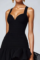 Load image into Gallery viewer, Black Organza Spaghetti Straps Ruffled Maxi Formal Dress