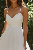 Load image into Gallery viewer, White Tulle Midi Pleated A Line Engagement Dress