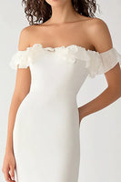 Load image into Gallery viewer, White Chiffon Long Mermaid Engagement Dress with Ruffles