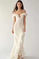 Load image into Gallery viewer, Ivory Long Satin Engagement Dress with Ruffles