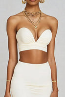 Load image into Gallery viewer, White Two Piece Satin Midi Engagement Dress with Slit