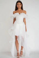 Load image into Gallery viewer, White Organza High-Low Graduation Dress with Ruffles