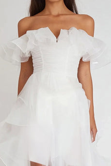 White Organza High-Low Graduation Dress with Ruffles