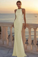 Load image into Gallery viewer, White Satin Round Neck Ruched Mermaid Boho Wedding Dress