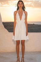 Load image into Gallery viewer, Ivory V Neck Satin Short A Line Graduation Dress